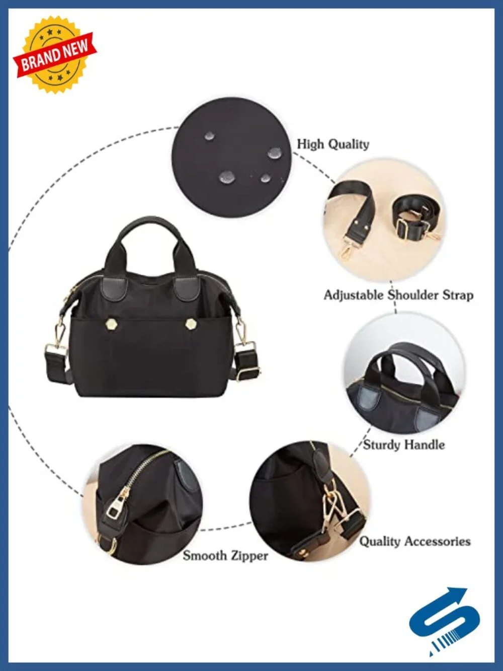 Multifunctional Nylon Crossbody Bag with Two Straps, Messenger Shoulder Handbag